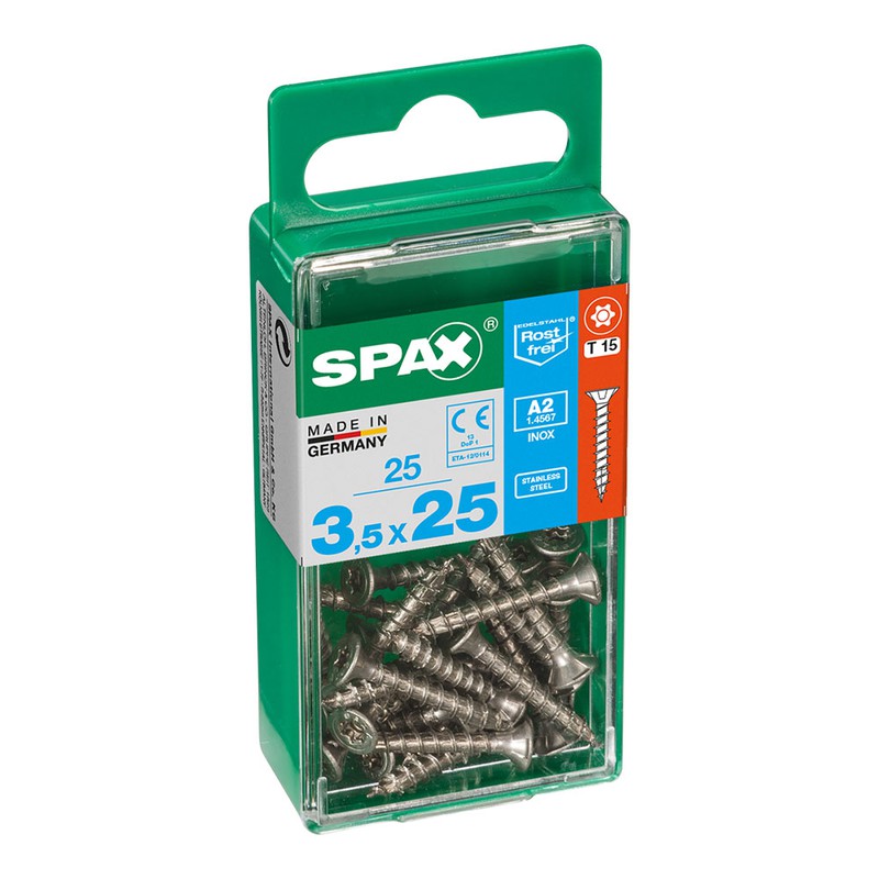 Caja 25 Uds Tornillo Madera Spax Cab Plana Inox A2 3 5x25mm Spax