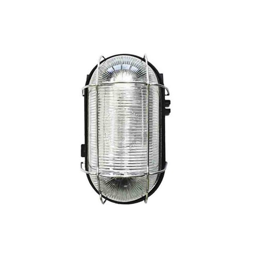 Aplique estanco 100w oval rejilla metalica medidas: 17,5x8,5 cm