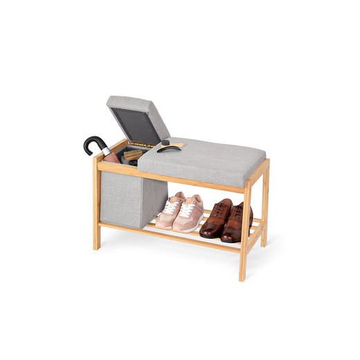 Banc en bambou avec panier de rangement et étagère pour chaussures 70,5x36x48cm