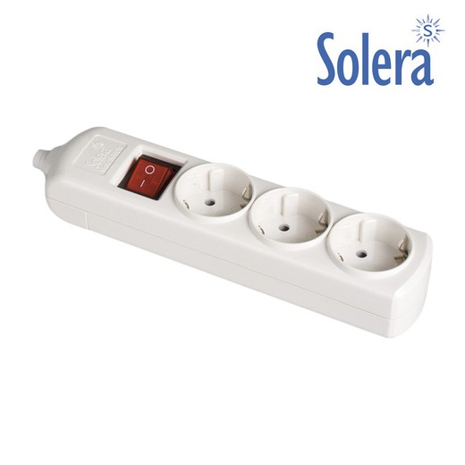 Base bipolaire 3 prises avec interrupteur lumineux latéral t/t 16a 250v blanc. Solera