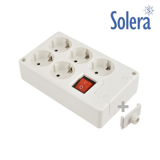 Base bipolaire 5 prises avec interrupteur latéral t/t 16a 250v lumière blanche solera