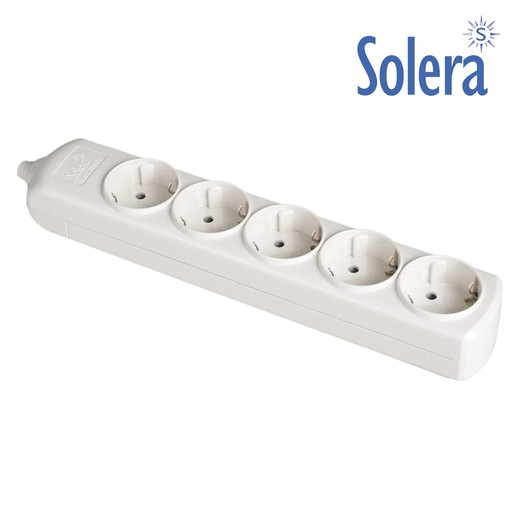 Base bipolar 5 tomas con t/t lateral 16a 250v color blanco solera