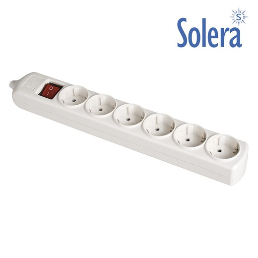 Base bipolaire 6 prises avec interrupteur latéral t/t 16a 250v lumière blanche solera