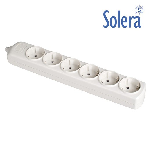 Base bipolar 6 tomas con t/t lateral 16a 250v color blanco. Solera