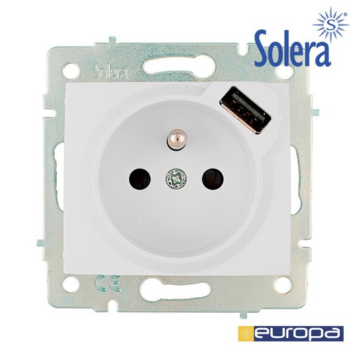 Base bipolar con t/t lateral 16a 250v con usb con obturador s.europa solera erp60fusb