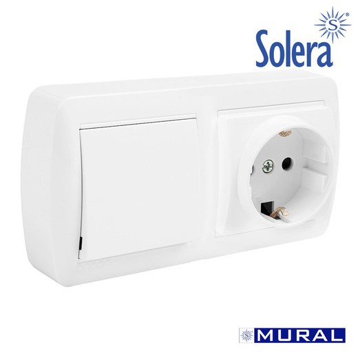 Base doble bipolar con t/t lateral + conmutador y con obturador 148x72x42mm s. Mural solera mur63u