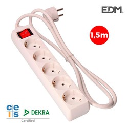 Base múltipla 5 tomadas Schuko com interruptor 1,5m 3x1,5mm