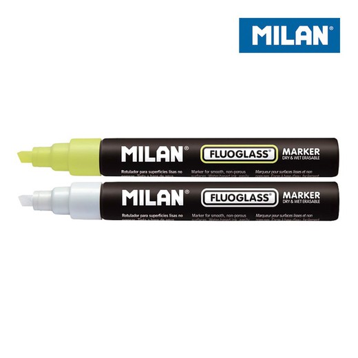 Blister de 2 feutres fluoglass jaune-blanc 2-4mm milan