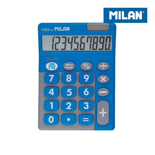 Blister calculatrice duo 10 chiffres bleu grosses touches milan