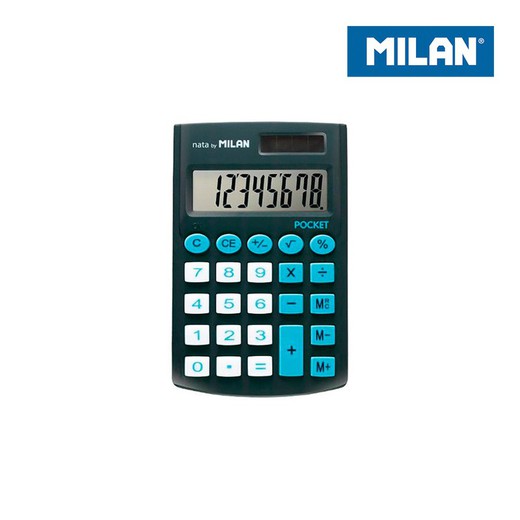 Blister calculatrice de poche noire à 8 chiffres avec pochette milanaise