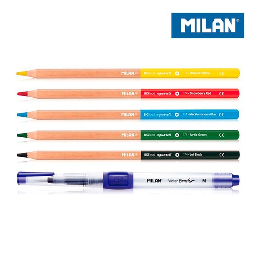 Blister pinceau à eau rechargeable + 5 crayons aquarelle milan