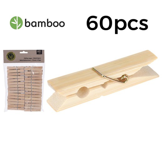 Sachet de 60 pinces à linge 10cm bambou pour vêtements