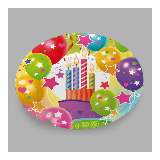 Bolsa con 6 platos diseño globos y velas 18cm carton