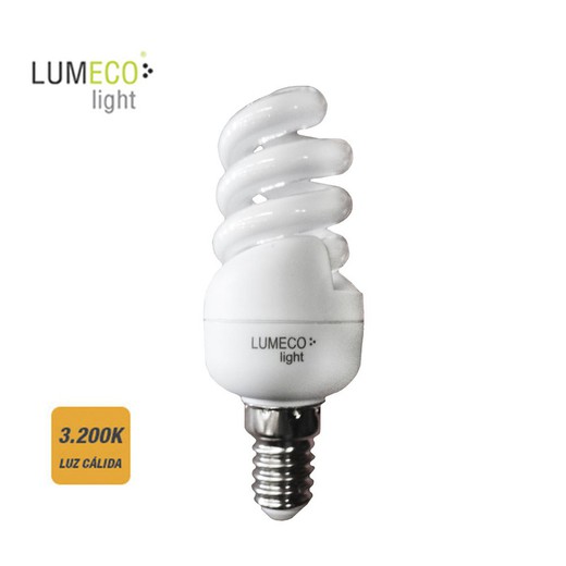 bombilla bajo consumo espiral 11w 3.200k luz calida e14 lumeco