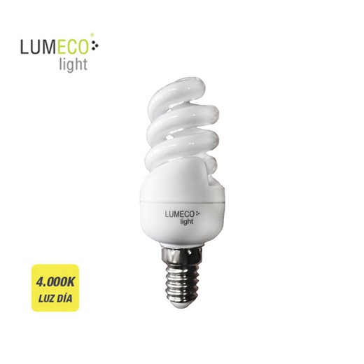 bombilla bajo consumo espiral 11w 4.000k luz dia e14 lumeco