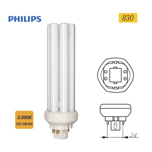 Bombilla bajo consumo lynx te fsd 42w 830k gx24q-4pin luz calida 16cm philips