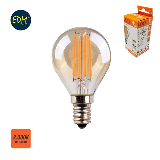 Ampoule sphérique filament led cristal vintage e14 4,5w 350 lm 2000k lumière chaude edm