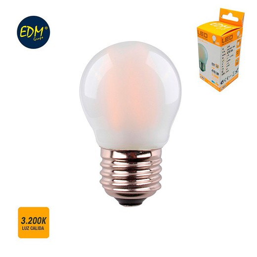 Bombilla esferica filamento led mate e27 4,5w 470 lm 3200k luz calida edm