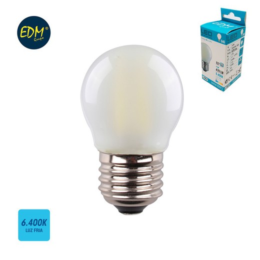 Lâmpada esférica de filamento fosco led e27 4,5w 470 lm 6400k luz fria edm