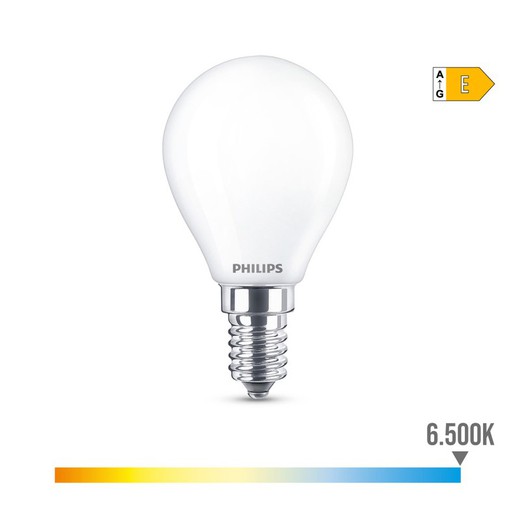 Bombilla esferica led e14 6,5w 806lm 6500k luz freda ø4,5x8cm philips