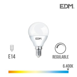 bombilla esferica led regulable e14 5,5w 500 lm 6400k luz fria edm