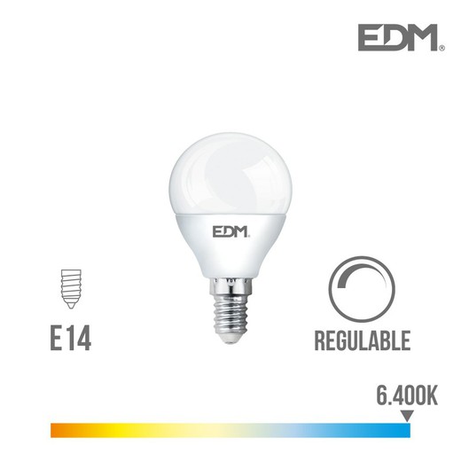 bulbo esférico LED dimerizável e14 5,5w 500 lm 6400k luz fria edm