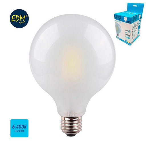 Ampoule globe à filament led verre mat ø 125 mm e27 8w 1055 lm 6400k lumière froide edm