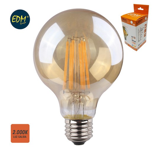 Bombilla globo filamento led cristal vintage ø 80 mm e27 8w 700 lm 2000k luz calida edm