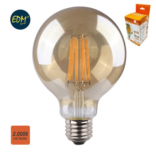 Ampoule globe à filament led verre vintage ø 95 mm e27 8w 700 lm 2000k lumière chaude edm