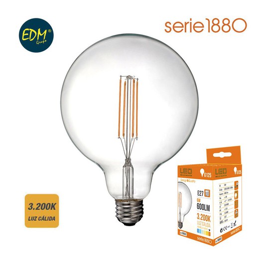 Ampoule globe à filament LED ø 125 mm e27 6w 600 lm 3200k lumière chaude edm