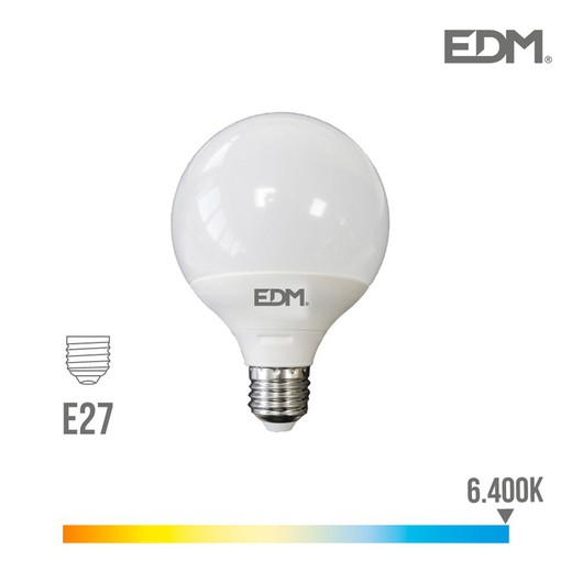 Ampoule globe à led ø 125 mm e27 15w 1521 lm 6400k lumière froide edm