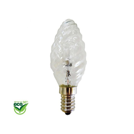 Ampoule halogène bougie frisée "energy saver" e14 28w (equ. 40w) transparente