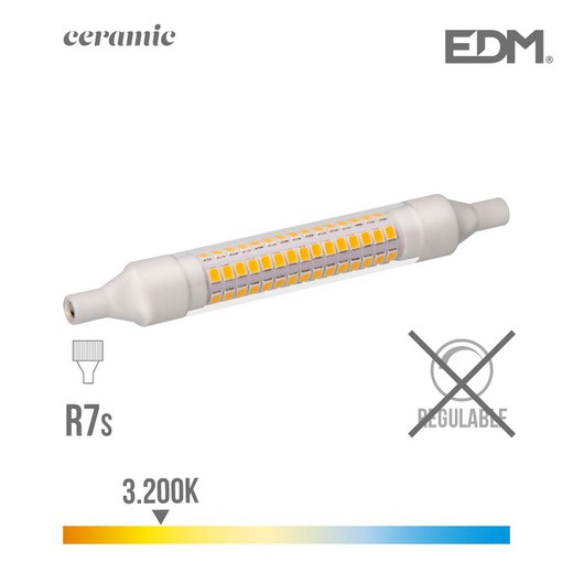 Ampoule Led linéaire 118 mm r7s 9w 1100 lm 3200k lumière chaude base céramique edm