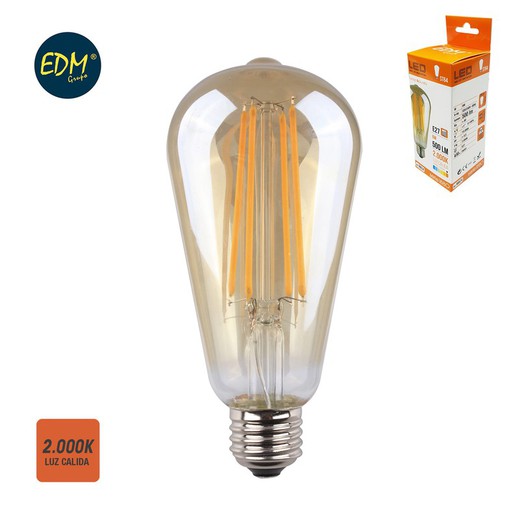 Bombilla ovoide filamento led cristal vintage e27 6w 500 lm 2000k luz calida edm