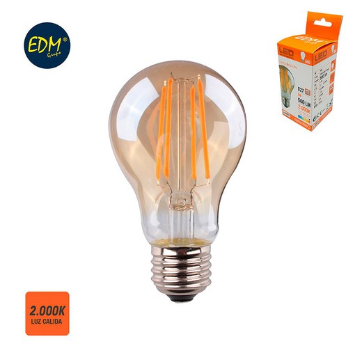 Ampoule standard à filament led en verre vintage e27 6w 500 lm 2000k lumière chaude edm