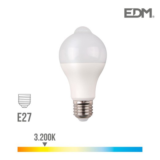 Lâmpada led padrão com presença e sensor crepuscular e27 12w 1055 lm 3200k luz quente edm