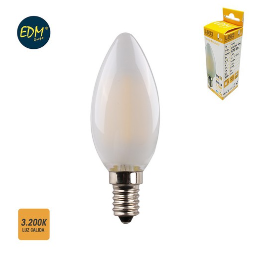 Ampoule à bougie à filament led en verre mat e14 4,5w 470 lm 3200k lumière chaude edm