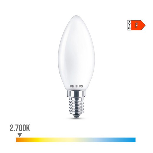 Bombilla vela led e14 4,3w 470lm 2700k luz calida ø3,5x9,7cm. Philips