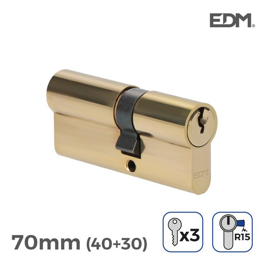 Cilindro de latão 70 mm (40 + 30 mm) longo cam r15 com 3 chaves serreta incluídas edm