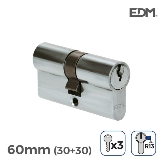 Cilindro de níquel 60 mm (30 + 30 mm) came curto r13 com 3 chaves incluídas edm