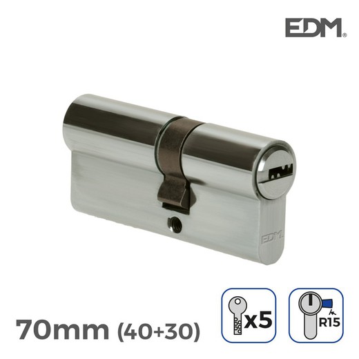 Cilindro de níquel 70 mm (40 + 30 mm) came longo r15 com 5 chaves de segurança incluídas edm