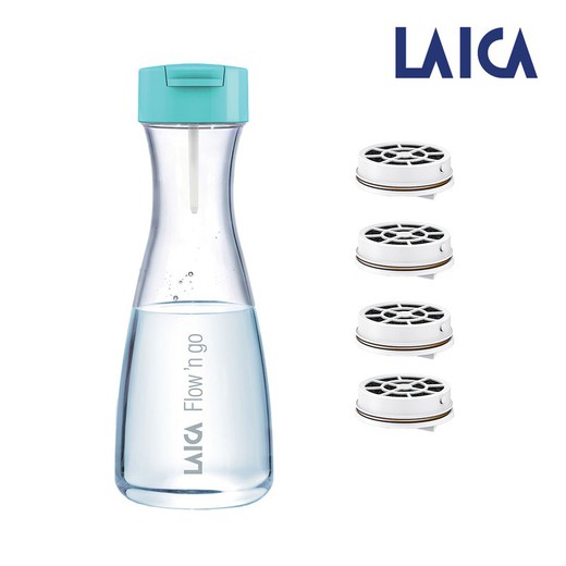 Botella de agua filtracion instantanea flow'ngo laica 1,25lt. Incluye 4 filtros.