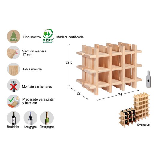 Botellero evolutivo rioja para 9 botellas pino macizo astigarraga