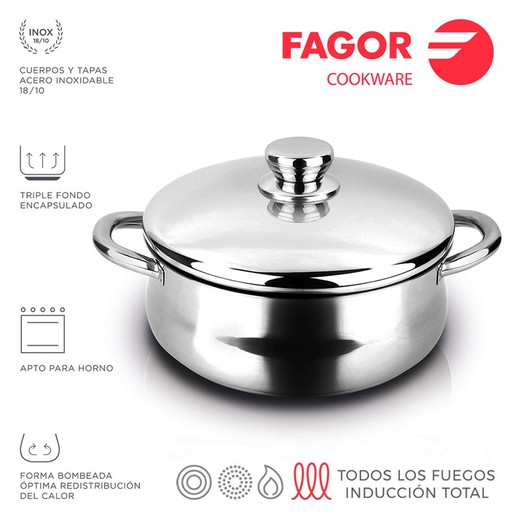 Cacerola inox silverinox + tapa acero inoxidable 18/10 fagor ø20x9cm