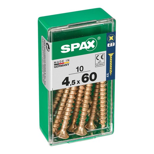 Caja 10 uds. Tornillo madera spax cab. Plana yellox 4,5x60mm spax