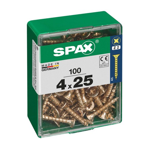 Caja 100 uds. Tornillo madera spax cab. Plana yellox 4,0x25mm spax