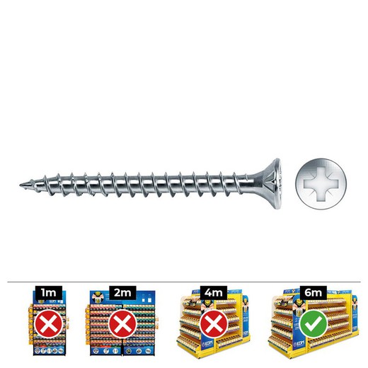 Caja 1000 uni. Tornillo madera avell. Pozi din/ref vlox 4x25 zinc. + lubr. Celo