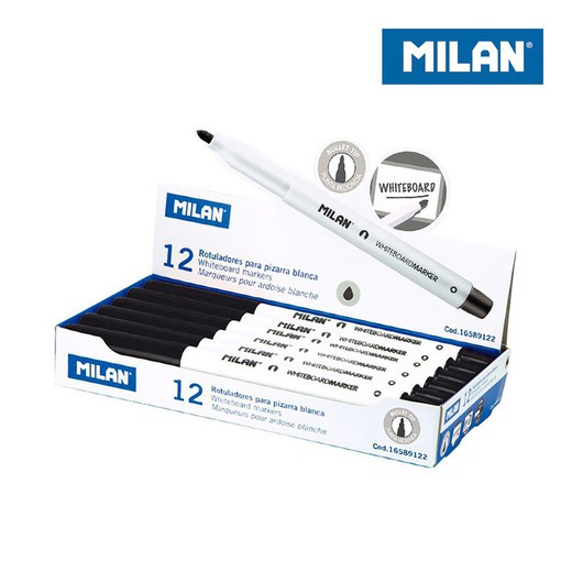 Caja 12 rotuladores negros para pizarra blanca milan