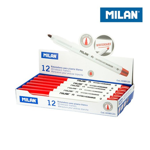 Caja 12 rotuladores rojos para pizarra blanca milan