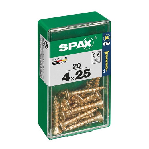 Caja 20 uds. Tornillo madera spax cab. Plana yellox 4,0x25mm spax